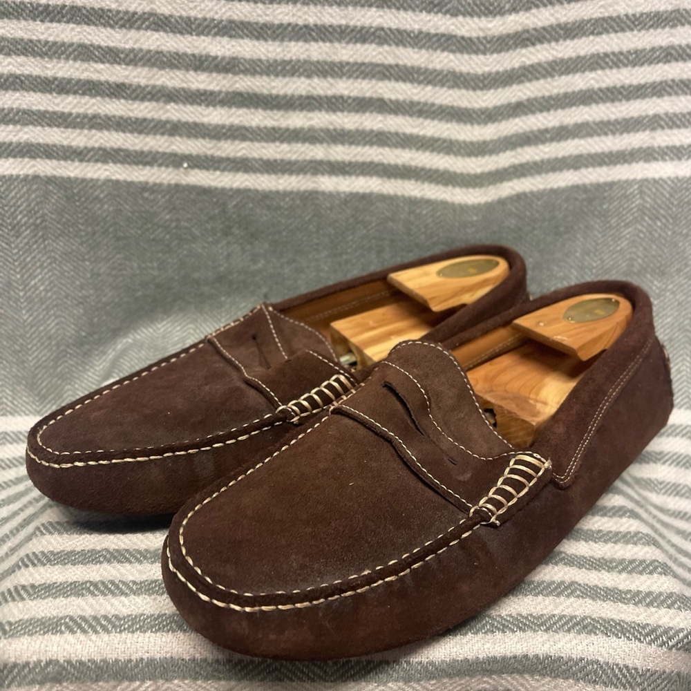 Jack Erwin Parker Brown Suede Slip-On‎ Loafers with Moccasin Stitching Size 8D